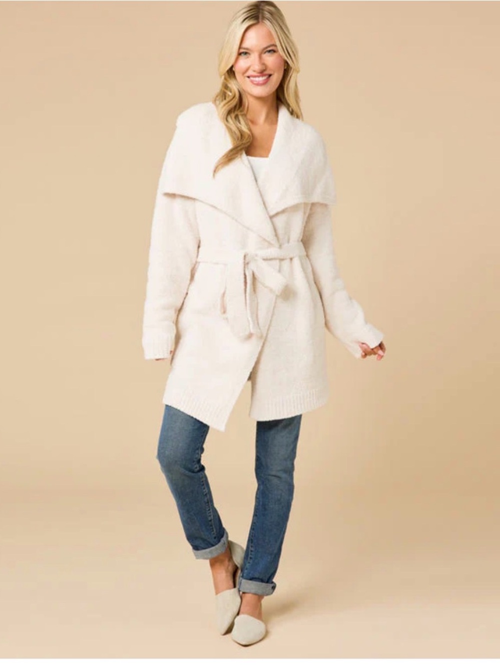 Softies marshmallow Shawl-Collar Wrap Cardigan with Tie Belt size 2x/3x